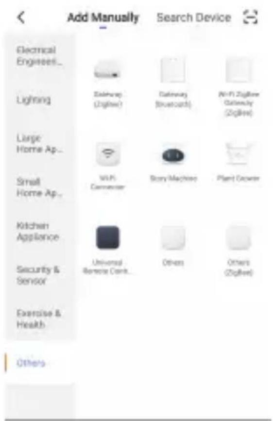 Add Manually Search Device Electrical Engineer... Lighting Large Home Ap... Small Home Ap... Kitchen Appliance Security & Sensor Exercise & Health Others
