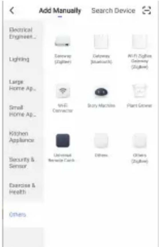 Add Manually Search Device Electrical Engineer... Lighting Large Home Ap... Small Home Ap... Kitchen Appliance Security & Sensor Exercise & Health Others