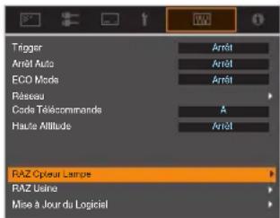 Trigger Arrêt Arrêt Auto Arrêt ECO Mode Arrêt Réseau Code Télécommande A Haute Altitude Arrêt RAZ Opteur Lampes RAZ Usine Mise à Jour du Logiciel