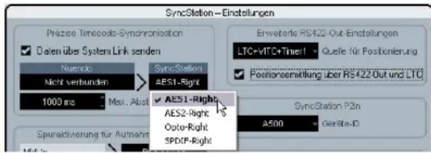 STEINBERG Nuendo SyncStation - Auswahlen des System-Link-Eingangs der SyncStation in Nuendo - 1