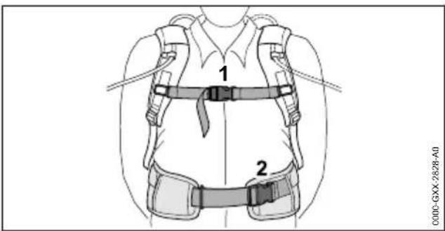 STIHL BGA 200 - Bouclage et ajustage du système de portage - 1