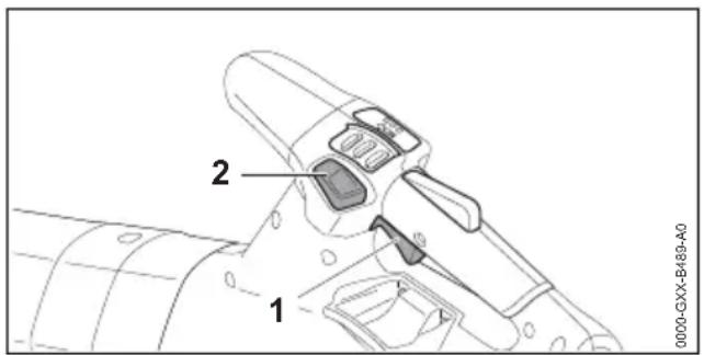 STIHL BGA 200 - Activation et désactivation du calage de la commande d'accélérateur - 1