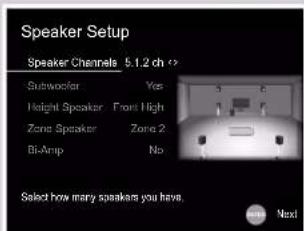 ONKYO TXNR585 - Réglages "Speaker Setup" durant Initial Setup (→p110) - 1