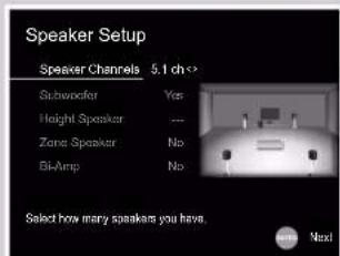 ONKYO TXNR585 - Réglages "Speaker Setup" durant Initial Setup (→p110) - 1