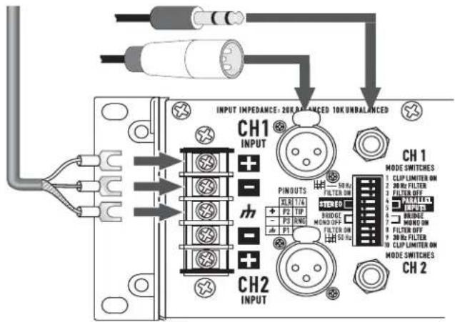 INPUT IMPEDANCE: 20K UNBALANCED 10K UNBALANCED CH1 INPUT PINDUTS 50 Hz FILTER ON CH2 INPUT MODE SWITCHES 1 CLIP LIMITER ON 2 20 Hz FILTER 3 FILTER OFF 4 INPUTS 5 BURDGE 6 MARD ON 7 FILTER OFF 8 30 Hz FILTER 9 CLIP LIMITER ON MODE SWITCHES CH1 MODE SWITCHES 50 Hz FILTER ON 50 Hz