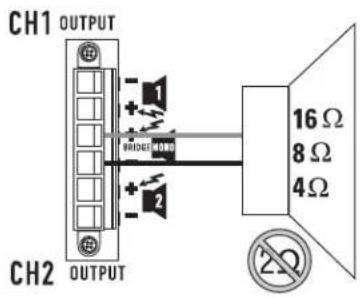 CH1 OUTPUT CH2 OUTPUT 1 + - BROCKET HOURS 2 16 Ω 8 Ω 4 Ω ∅Ω
