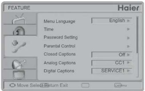 HAIER L26C1120 - FEATURE MENU (MENU DES FONCTIONS) - 1