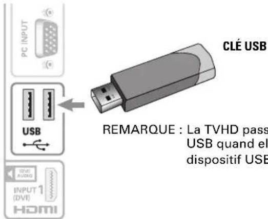 PC INPUT USB CLÉ USB REMARQUE : La TVHD pass USB quand el dispositif USB INPUT 1 (DVI) HOMI