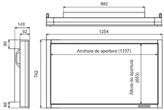 882 149 92 1254 742 Anchura de apertura (1157) Altura de apertura (653) 66
