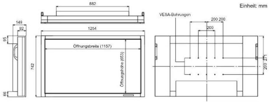 Einheit: mm 882 149 92 1254 742 Öffnungsbreite (1157) Öffnungshöhe (653) VESA-Bohrungen 200 200 200 271