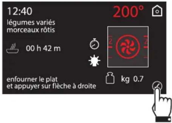 12:40 Légumes variés Morceaux rôtis 00 h 42 m Enfourner le plat et appuyer sur la flèche à droite 200° kg 0.7