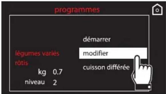 Programmes Légumes variés Rôtis kg 0.7 Niveau 2 Démarrer Modifier Cuisson différée