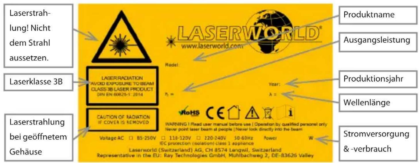 Laserworld EL230RGB - Warnhinweise und Spezifikationen am Gerät - 1