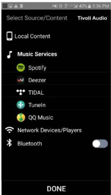 TIVOLI AUDIO Cube - Impostazioni di configurazione del gruppo – Selezione di una sorgente musicale - 1