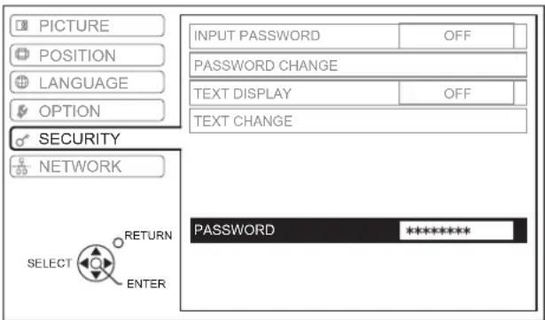PANASONIC PTFW100NTU - - Entering the SECURITY menu - 1