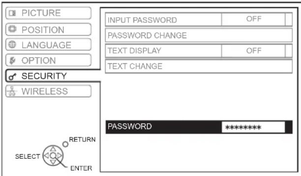 PANASONIC PTLB75U - ● Entering the SECURITY menu - 1