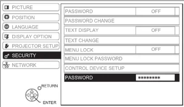 PANASONIC PTFW300NTU - ● Entering the SECURITY menu - 1