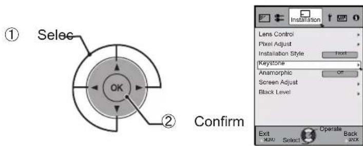 JVC DLARS60U3D - Select "Installation" → "Keystone" - 1