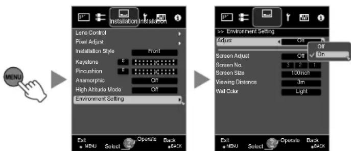 JVC DLARS49U - Select "Installation" "Environment Setting" "On" from the menu - 1