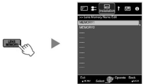 JVC DLARS49U - Press the [LENS MEMORY] button to display "Lens Memory Name Edit" - 1