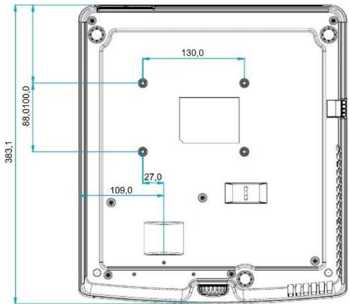 OPTOMA EH340UST - Dimensions du projecteur et installation au plafond - 2