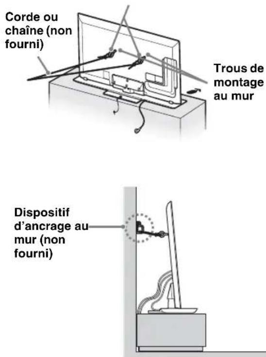 Corde ou chaîne (non fourni) Trous de montage au mur Dispositif d'ancrage au mur (non fourni)