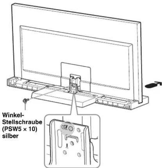 SONY SU40NX1 - Bringen Sie die (mitgelieferte) silberne Schraube zur Einstellung des Winkels (PSW5× 10) am Fernsehgerät und am Fernsehständer an. - 1