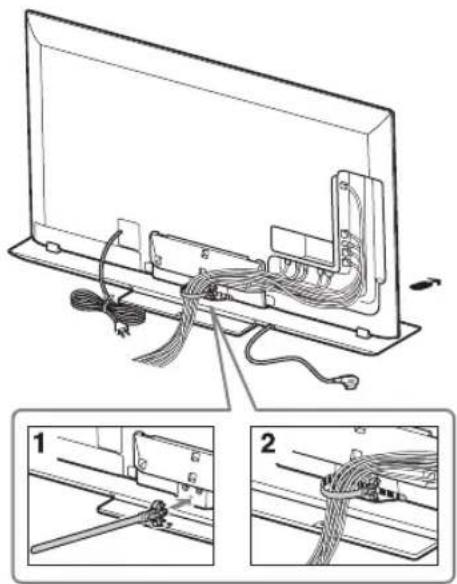 Technical diagram showing cable installation on a monitor with labeled parts and wire connections