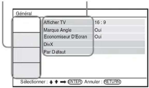 Général Afficher TV 16 : 9 Marque Angle Oui Economiseur D'Ecran Oui DivX Par Défaut Sélectionner : ◆ ➕ ENTER Annuler : RETURN