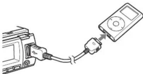 SONY CDXGT64UIW - Raccordez l'iPod au connecteur USB par l'intermédiaire du connecteur Dock sur le cable USB. - 1
