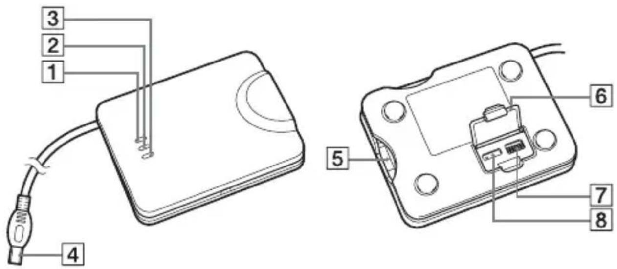 Diagram showing two electronic device components with numbered labels pointing to internal wiring or connections.