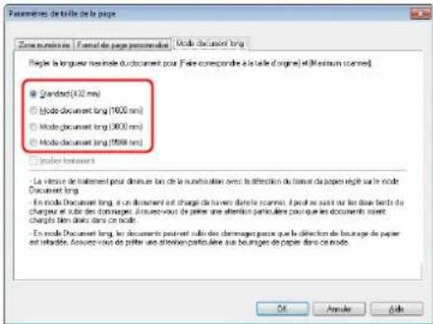 CANON imageFORMULA DRG2110 - Cliquez sur I'onglet [Mode document long] et précise le mode long. - 1