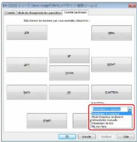 CANON imageFORMULA DRG2110 - Sélectionnez la fonction à attribuer à la touche Function dans la liste [FUNCTION] dans l'onglet [Contrôle par bouton]. - 1