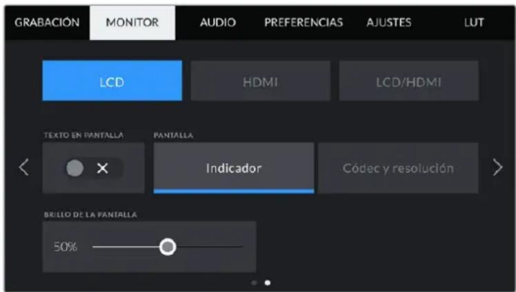 Blackmagic Design Pocket Cinema Camera 4K - Ajustes de monitorización 2 (LCD) - 1