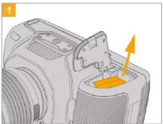 Blackmagic Design Pocket Cinema Camera 4K - So bringen Sie einen Blackmagic Pocket Camera Battery Grlp an: - 1