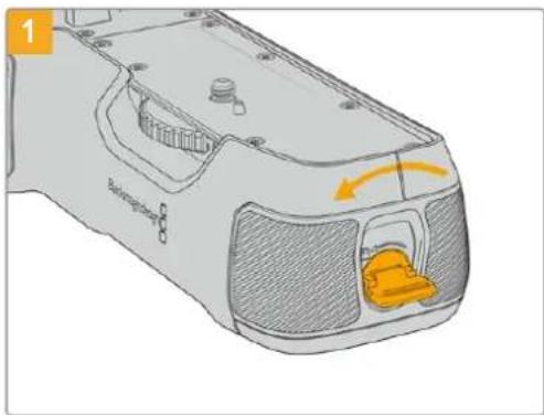 Blackmagic Design Pocket Cinema Camera 4K - To insert batteries in Blackmagic Pocket Camera Battery Grip: - 1