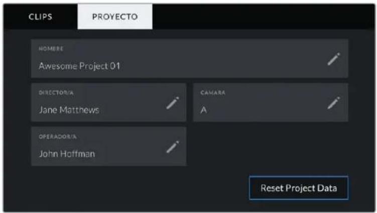 Blackmagic Design Pocket Cinema Camera 4K - Metadatos del proyecto - 1
