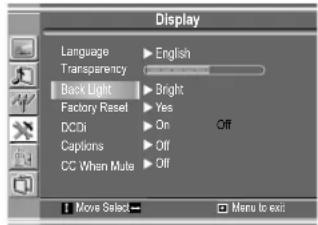 VOXX FPE1505 - Réglage du menu Transparency (transparence) - 1