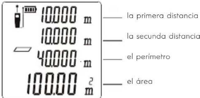 10.000 m 10.000 m 40.000 m 100.00 m² — la primera distancia — la secunda distancia — el perímetro — el área