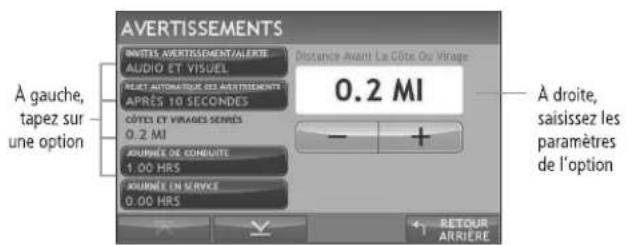 Rand McNally IntelliRoute TND 510 - Réglage des averissements - 1