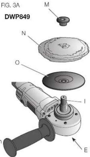 DEWALT DWP849X - POUR RATTACHER UN TAMPON A POLIR AVEC UN TAMPON DE SOUTIEN EN CAOUTCHOUC (FIG.3A) - 1