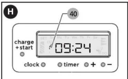 H 40 charge + start 09:24 clock ○ ○ timer + ○ -