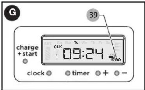 G 39 charge + start CLK 1 09:24 clock ○ timer + -