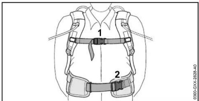 STIHL BGA 100 - Ponerse el sistema de porte y ajustarlo - 1