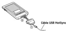 SONY Clié PEGAHS10 - Raccordement du cable USB HotSync - 1