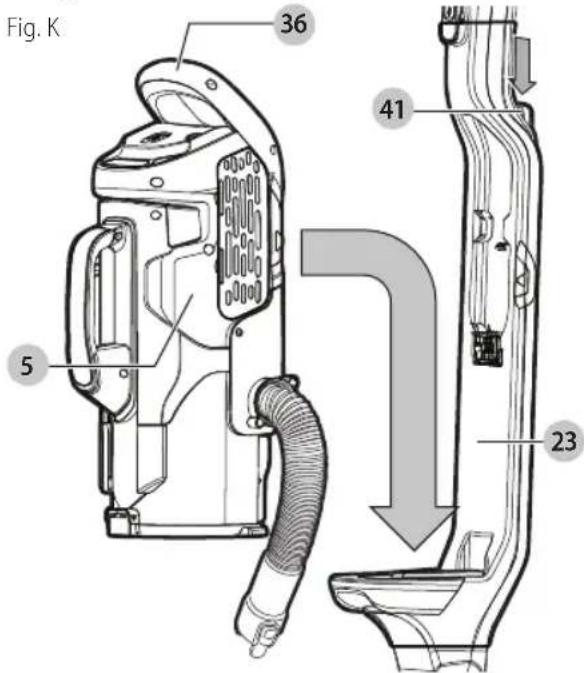 BLACK & DECKER HCUA525JA - Déposer et reposer le corps de bac à poussière (Fig. K, L) - 1