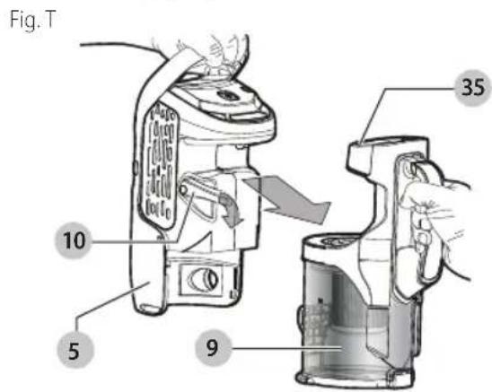 BLACK & DECKER HCUA525JA - Liberación de tazón de polvo (Fig. R-T) - 2