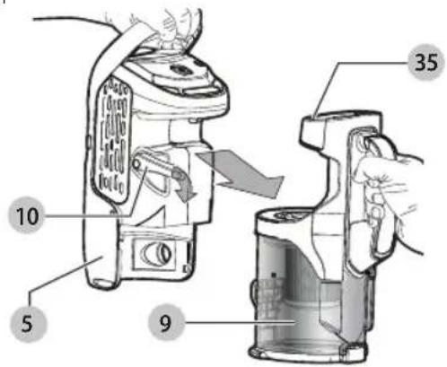 BLACK & DECKER HCUA525JA - Releasing the dust canister (Fig. R-T) - 2
