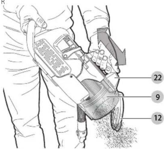BLACK & DECKER HCUA525JA - Compactación de contenido de tazón de polvo (Fig. R) - 1
