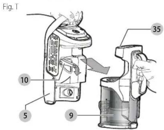 BLACK & DECKER HCUA525JA - Désengagement du bac à poussière (Fig. R-T) - 2